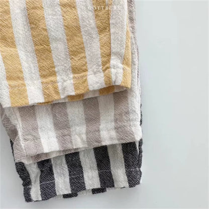 TinyTrend™ Vintage Cotton Stripe Pants – Unisex Casual Trousers with Pockets for Toddlers